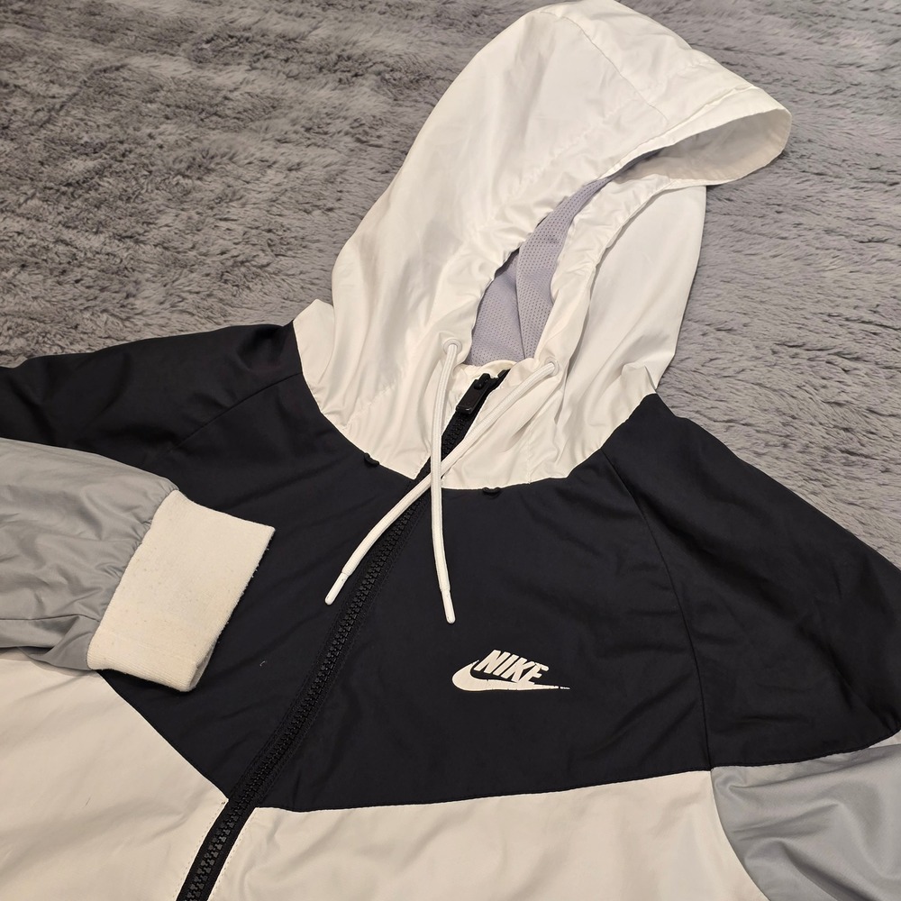Nike Windrunner Windbreaker Hooded Jacket White Black Grey 727324-101 Mens Small